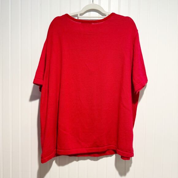 Vintage Quacker Factory Red Reindeer Christmas Sweater Short Sleeve Plus Size 3X - Picture 4 of 4